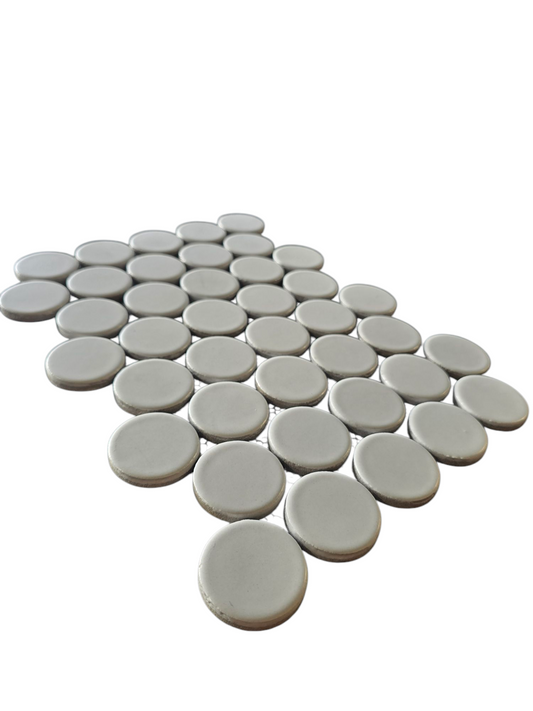 2" Round RE24 Aspen White A-grade Glazed Porcelain Jumbo Penny Round Mosaic - Sold by Sheet