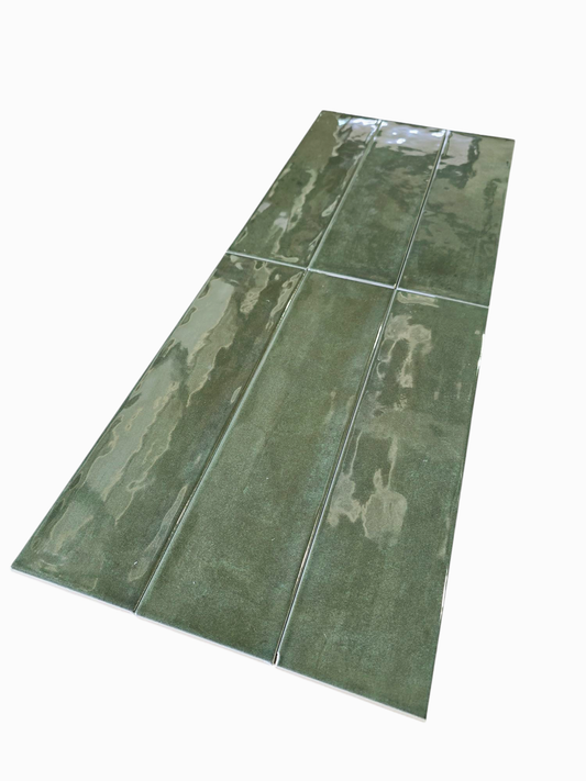 4"x16" Subway Tile Watercolor Leaf Glossy - Sold by Ctn