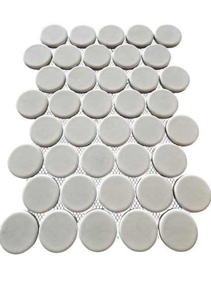 2" Round RE24 Aspen White A-grade Glazed Porcelain Jumbo Penny Round Mosaic - Sold by Sheet
