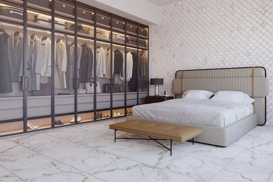 12"x24" Polished Porcelain Tile I615 White Cal Obsession  - Sold by ctn