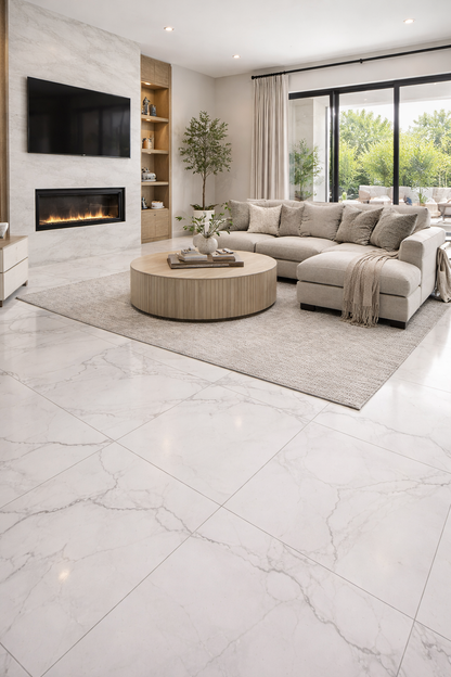 24x48 Brighton Grey Polished Marble Look Floor and Wall Tile - Sold by Ctn