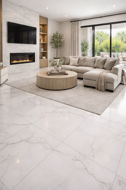 24x48 Brighton Grey Polished Marble Look Floor and Wall Tile - Sold by Ctn