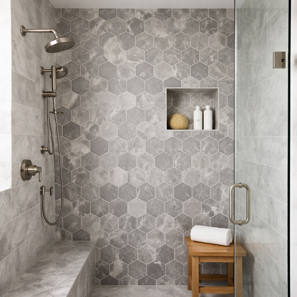 Mosaic Sheet 2" Hex M023 Presario Meta Silver A Grade - Sold By Sheet