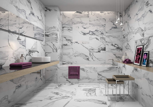 12"x36" Crash Blanco Polished Ceramic Tile - Sold by Ctn