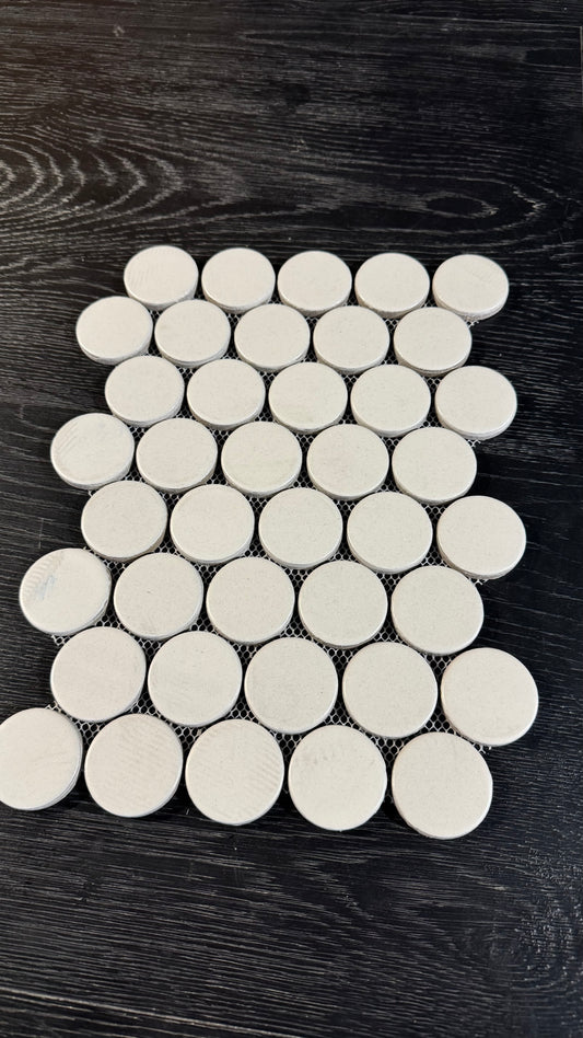 2" Round RE24 Aspen White A-grade Glazed Porcelain Jumbo Penny Round Mosaic - Sold by Sheet