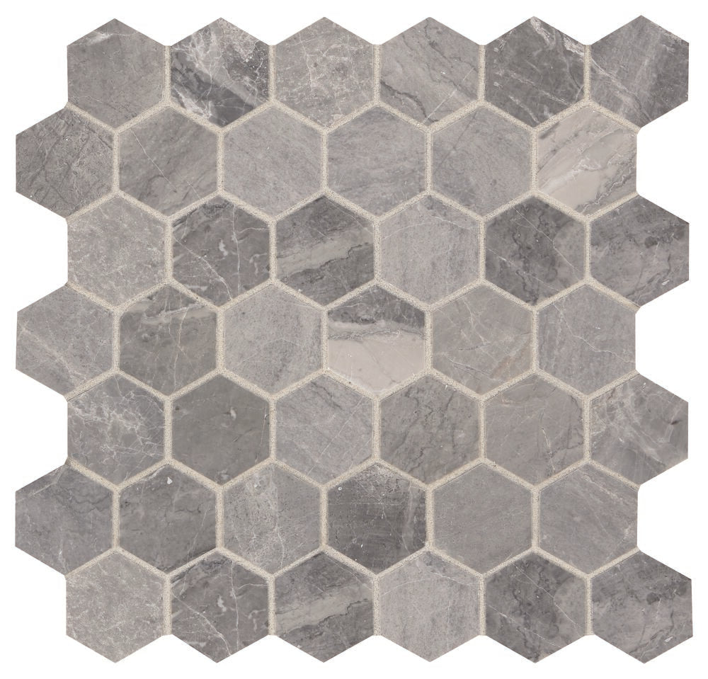 Mosaic Sheet 2" Hex M023 Presario Meta Silver A Grade - Sold By Sheet