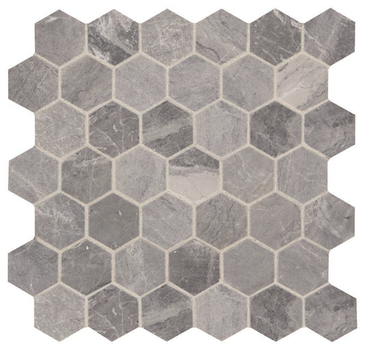 Mosaic Sheet 2" Hex M023 Presario Meta Silver A Grade - Sold By Sheet