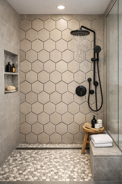 Mosaic Sheet 2" Hex Urban Textures Beige Satin A-Grade